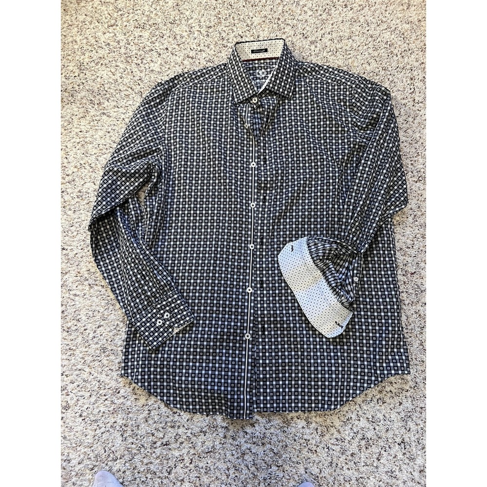 BUGATCHI Men's M Black/white Classic Fit Long Sleeve Button Up Sport Shirt NWOT